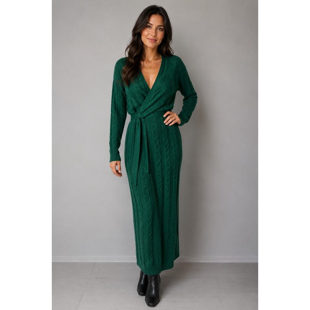 Rehab Lab Kelly Green Cable knit Sweater Dress Maxi Women’s Small